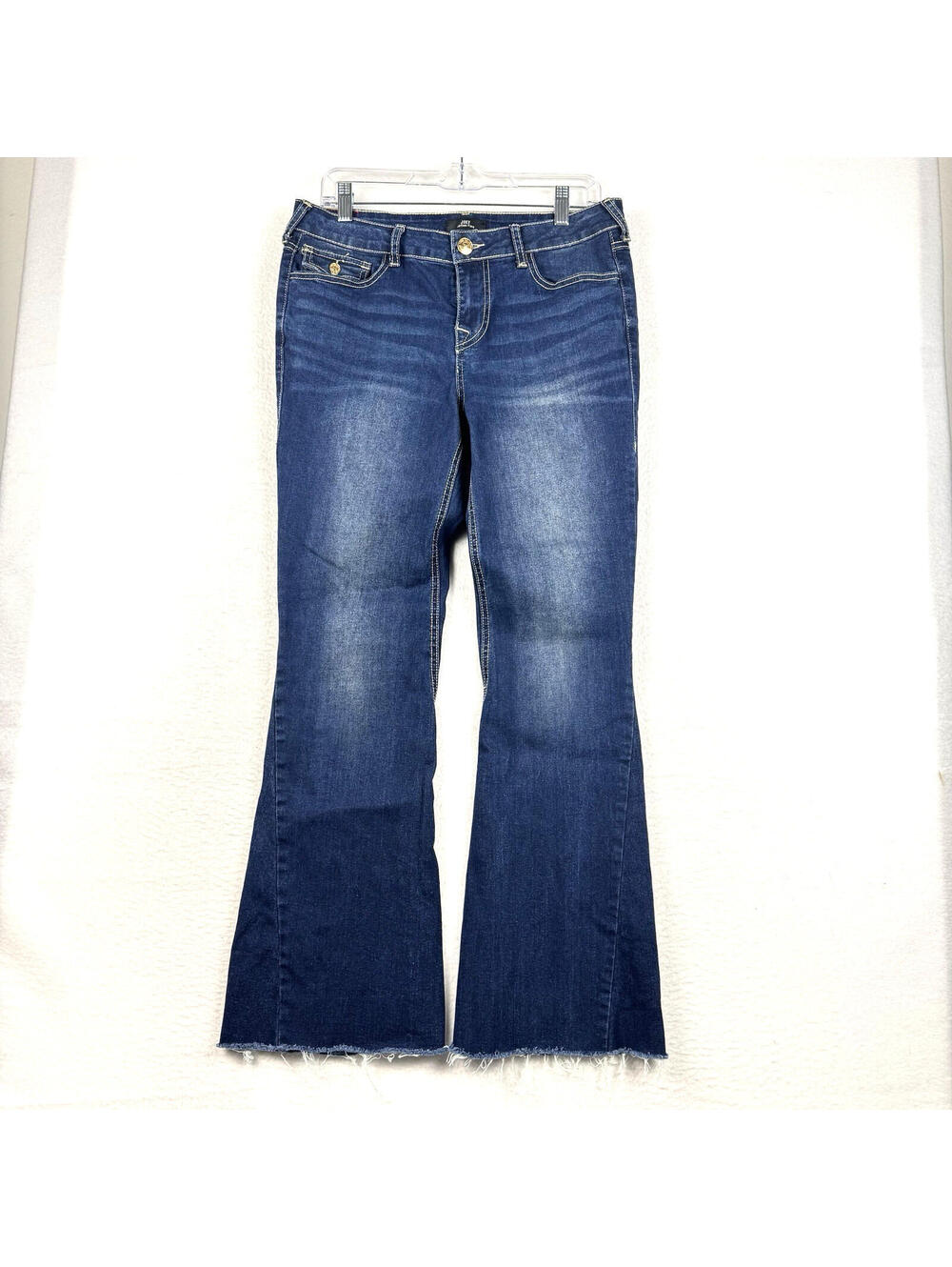 True Religion Womens 29 Joey Mid Rise Flare Pocket Flap Jeans Distressed Y2K